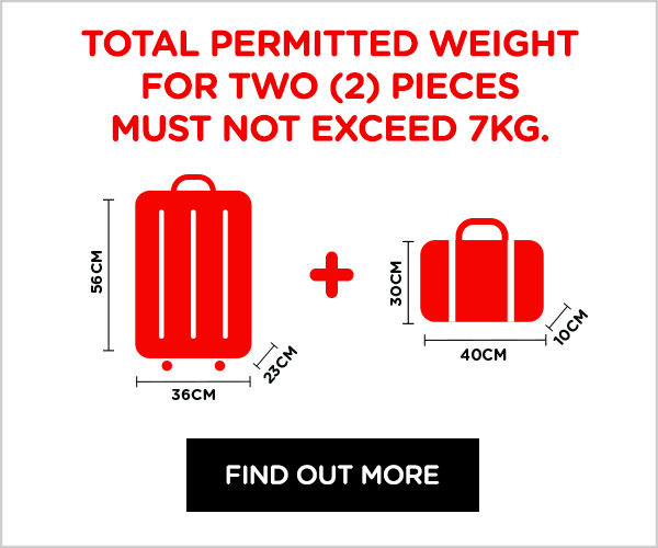 Total permitted weight for 2 pieces must not exceed 7kg